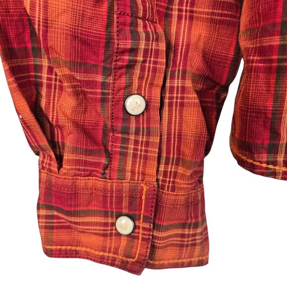 Panhandle Rough Stock Shirt XXL Snap Button Embroider Plaid Orange Red Flip Cuff - Picture 4 of 9